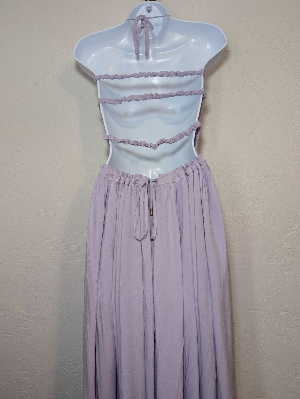 Lilac Halter Smocked Flowy Ruffle Summer Maxi Dress Cute Comfy Casual Vacation - Picture 7 of 11